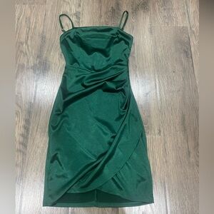 Emerald Sundae Green Asymmetrical Ruched Mini Dress